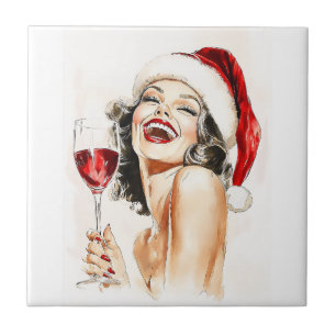 Vintage Holiday Cheer in Watercolor Tile