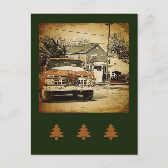 Vintage Holiday Christmas Classic Truck Postcard (Front)