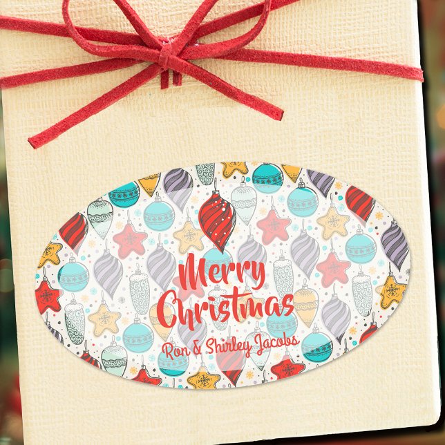 Vintage Holiday Christmas Tree Ornaments Oval Sticker (Creator Uploaded)