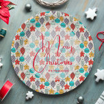 Vintage Holiday Christmas Tree Ornaments Paper Plate<br><div class="desc">Vintage Christmas tree ornaments paper plates in 2 sizes - 7" and 9" compliment your holiday or Christmas party. Merry Christmas and your name in chic lettering personalises this design. MATCHING items in our store.</div>