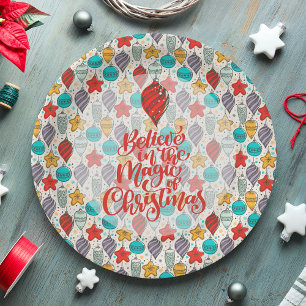 Vintage Holiday Christmas Tree Ornaments Paper Plate