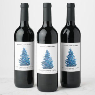 VINTAGE HOLIDAY CHRISTMAS TREE WATERCOLOR WINE LABEL