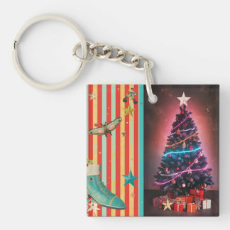 Vintage Holiday Collage Design Key Ring