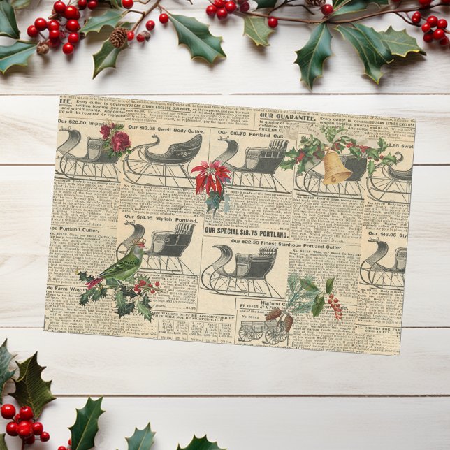Vintage Holiday Decoupage Newspaper magazine Sled  Tissue Paper (Creator Uploaded)