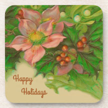 Vintage Holiday Floral, Mistletoe and Holly