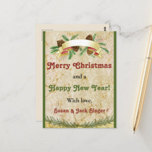 Vintage Holiday Greetings Christmas and New Year Postcard
