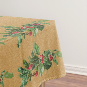 Vintage Holiday Holly Tablecloth