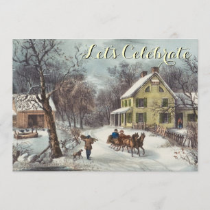 Vintage Holiday Ives Christmas Party Invitation