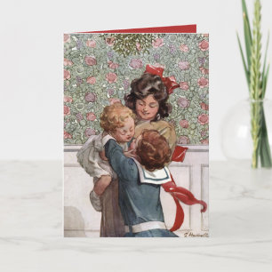 Vintage Holiday Mistletoe Children Lilian Hocknell Card