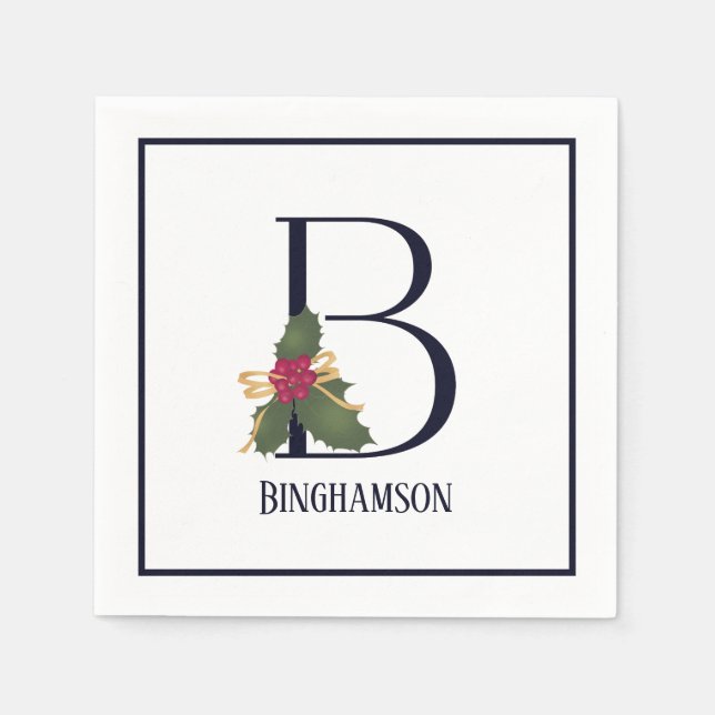 Vintage Holiday Monogram Letter B Paper Napkin (Front)