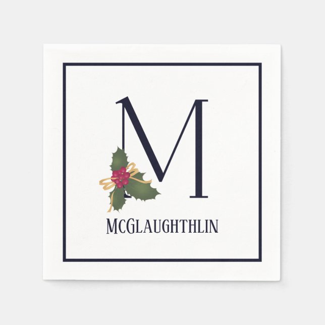 Vintage Holiday Monogram Letter M Paper Napkin (Front)