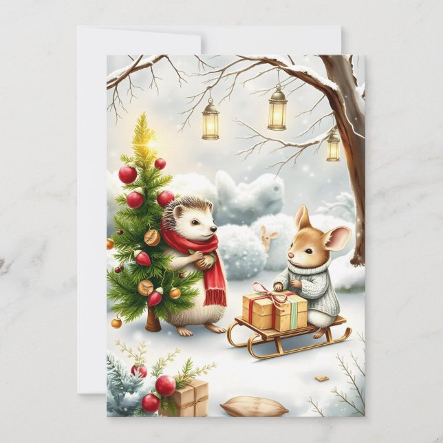 vintage holiday postcard christmas with animals (Front)