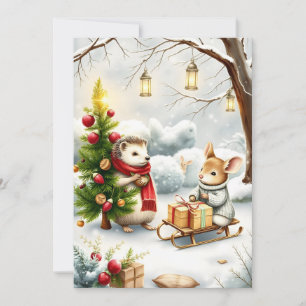 vintage holiday postcard christmas with animals
