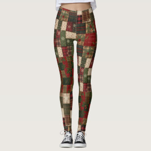 Vintage Holiday Quilt – Cozy Plaid, Snowflakes & F Leggings