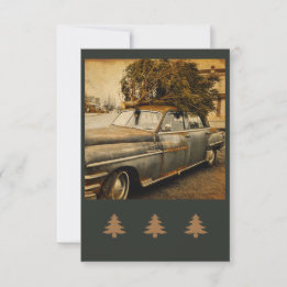 Vintage Holiday Rustic Car Flat Greeting Card