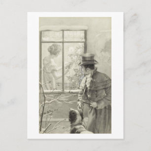 Vintage Holiday scene painting with a dog card