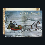 Vintage Holiday Sled Ives Christmas Invitation<br><div class="desc">Share the warmth of vintage art this holiday season with these fully customisable holiday party invitations. Great for a dinner party! The cover features a vintage victorian and image of two guests riding a sled in the winter.</div>