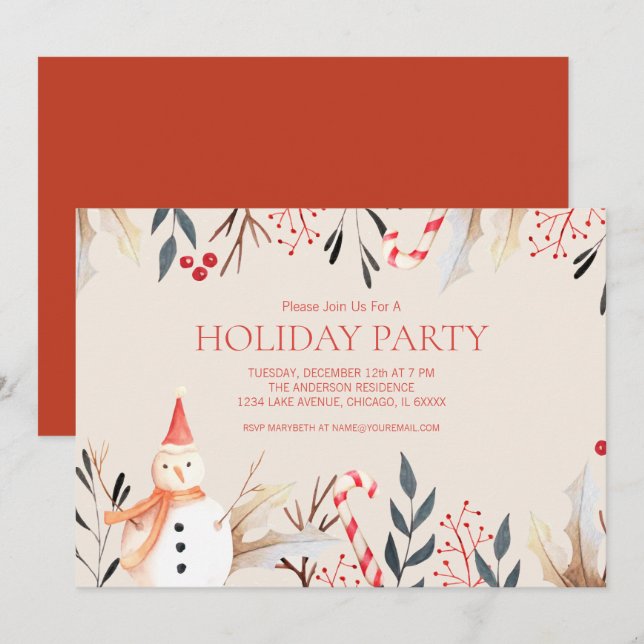 Vintage Holiday Snowman Christmas Holiday Party Invitation (Front/Back)