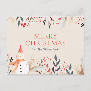 Vintage Holiday Snowman Christmas Holiday Postcard