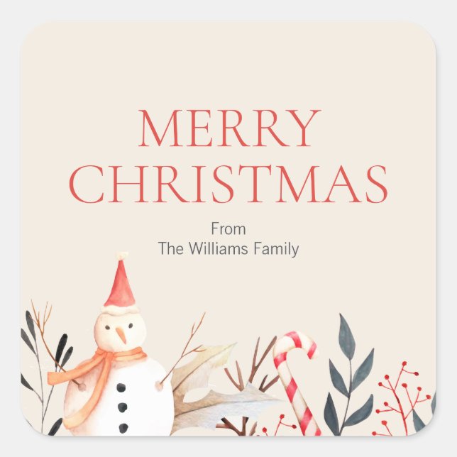 Vintage Holiday Snowman Christmas Square Sticker (Front)