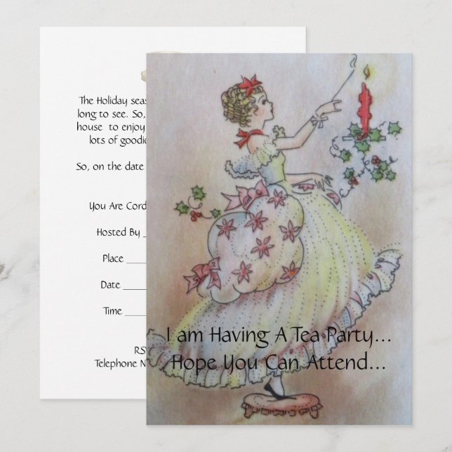 Vintage Holiday Tea Party invitation (Front/Back)