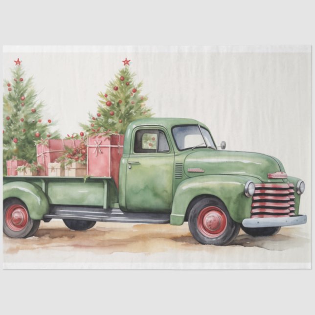 Vintage Holiday Tradition: Truck & Christmas Trees Tissue Paper (Front)
