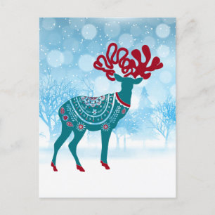 Vintage Holiday Winter Scandinavian Moose Postcard