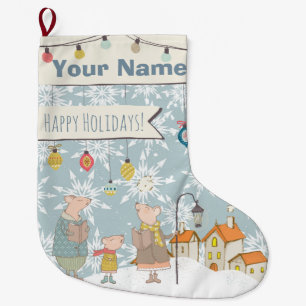 Vintage Holiday Your Name Personalised Monogram Large Christmas Stocking