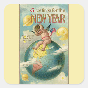 Vintage Holidays, Greetings for the New Year Square Sticker