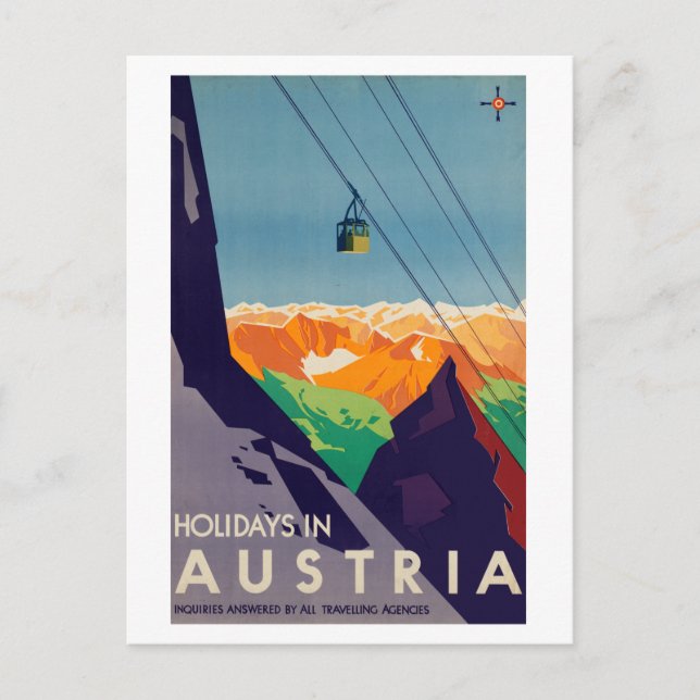 Vintage Holidays in Austria Gondola Lift Alps Postcard (Front)
