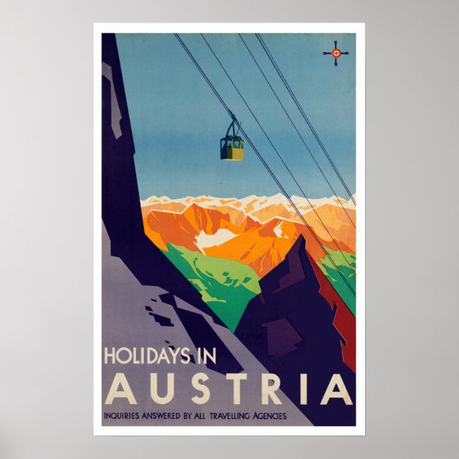 Vintage Holidays in Austria Gondola Lift Alps Poster (Front)