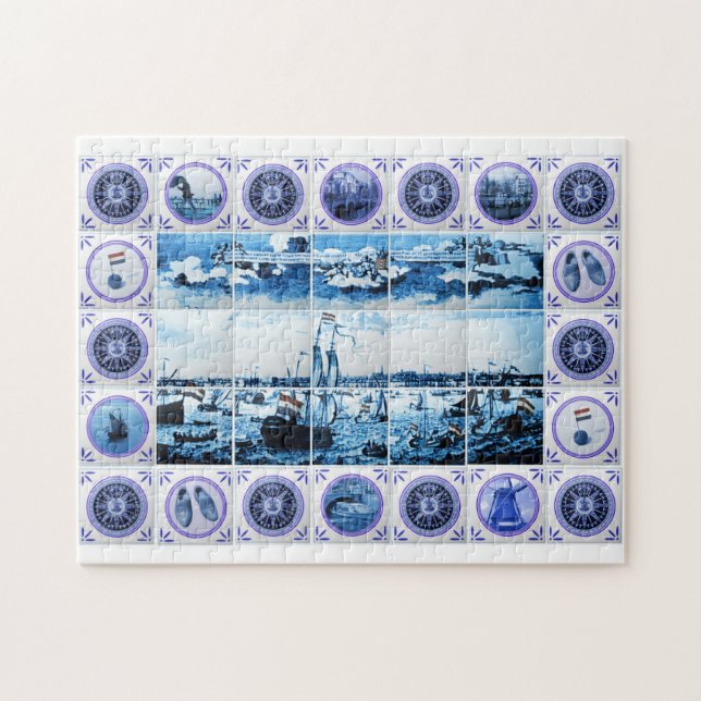 Vintage Holland Delftware Style Tile Mural Jigsaw Puzzle (Horizontal)