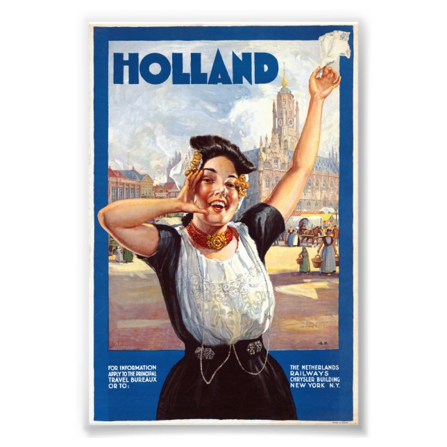 Vintage Holland Netherlands Railway Travel Poster (Front)