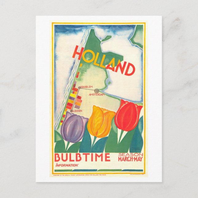 Vintage Holland/Netherlands Tulip Travel Poster Postcard (Front)