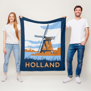 Vintage Holland Poster Fleece Blanket