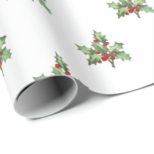 Vintage Holly and Berries Holiday Wrapping Wrapping Paper