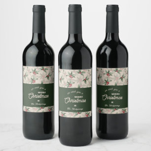 Vintage Holly and Berries Merry Christmas Wine Label