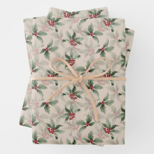 Vintage Holly and Berries Wrapping Paper Sheet