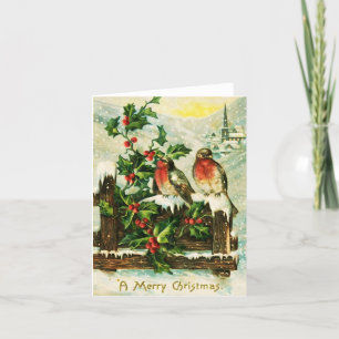 Vintage Holly and birds Christmas card