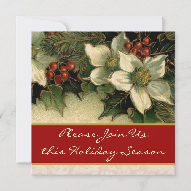 Vintage Holly and Flowers Dinner Invitation (Front)