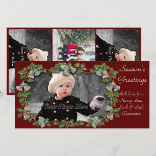 Vintage Holly & Bells Christmas Photocard Holiday 