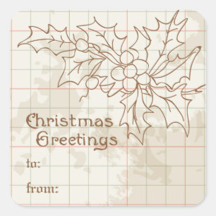 Vintage Holly Berries Custom Holiday Christmas  Square Sticker