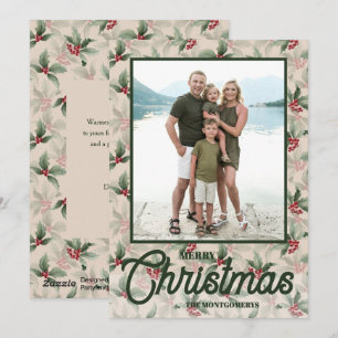 Vintage Holly Berries Merry Christmas Photo Holiday Card