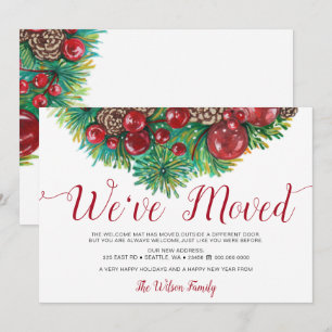 Vintage Holly Berries Pine Cone Holiday Moving Announcement