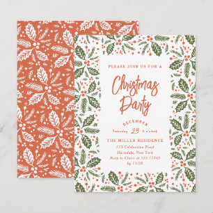Vintage Holly Berry Christmas Party Red and Green Invitation
