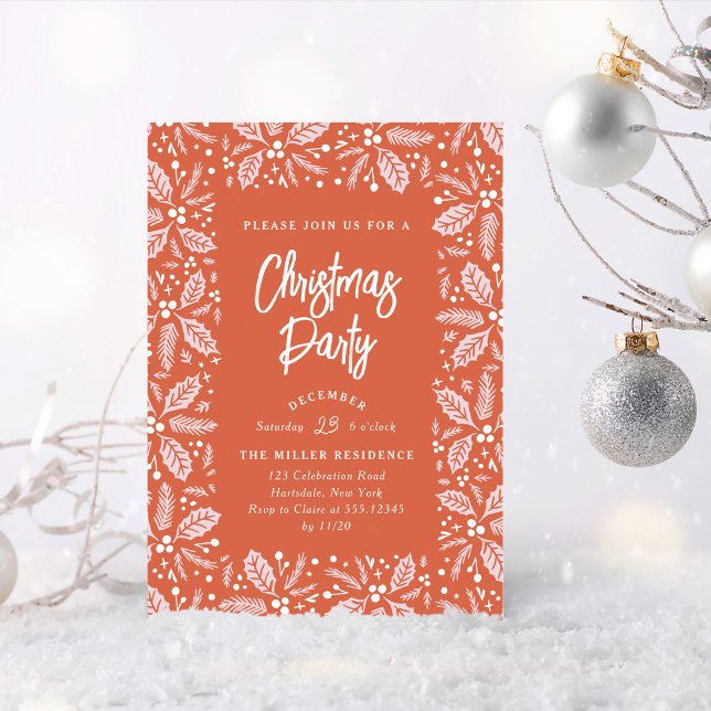 Vintage Holly Berry Christmas Party Red Invitation (Creator Uploaded)