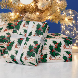Vintage Holly Berry Christmas party wrap Wrapping Paper