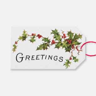 Vintage Holly Berry Greetings Gift Tag