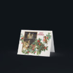 Vintage holly cats and bird christmas holiday card<br><div class="desc">Vintage holly cats and bird christmas holiday greeting card</div>