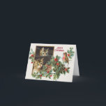 Vintage holly cats and bird christmas holiday card<br><div class="desc">Vintage holly cats and bird christmas holiday greeting card</div>